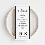 Menu Recepção De Monograma De Casamento Ou Janto De Noi<br><div class="desc">Apresentando nossos Menus de Recepção ou Janto de Monograma de Casamento Branco e Negro, o epítome da elegância do eterno e sofisticação personalizada para sua ocasião especial. Criados com muita atenção aos detalhes, esses menus adicionam um toque de refinamento a qualquer recepção de casamento, janto de ensaio ou festa de...</div>