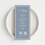 Menu Recepção De Monograma De Casamento Ou Janto De Noi<br><div class="desc">Introduza um toque de elegância refinada para o seu evento especial com os nossos Menus do Monograma Dusty Blue e White Wedding ou do Janto Noivado. Esses menus refinados foram projetados para elevar sua experiência de jantar, fazer-os da adição perfeita a casamentos, jantas de ensaio e festas de noivado. A...</div>