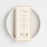 Menu Recepção De Monograma De Casamento Ou Janto De Noi<br><div class="desc">Elevem a sua recepção ou janto de noivados com nossos belos Menus de Recepção ou Janto de Monograma de Casamento Branco e Dourado, uma combinação perfeita de elegância e personalização. Criados com muita atenção aos detalhes, esses menus acrescentam um pouco de sofisticação à sua experiência de jantar. O fundo esbranquiçado,...</div>