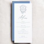Menu Recepção Elegante de Casamentos de Monograma Azul<br><div class="desc">Apresentando nosso Menu de Casamento Moderno Minimalista Preto e Branco, uma adição refinada e elegante à sua capa de casamento que equilibra perfeitamente o design contemporâneo com a sofisticação do eterno. Criados com precisão e olho para a estética minimalista, esses menus são projetados para elevar sua experiência de jantar e...</div>