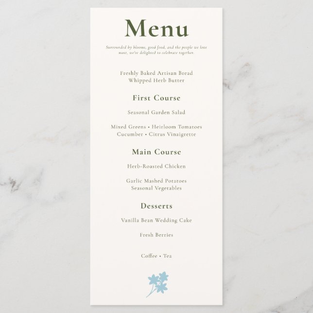 Menu Recepção Floral Silvestre Rústica e Elegante (Frente)
