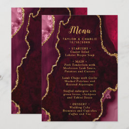 Menu Red and Gold Agate Marble Wedding