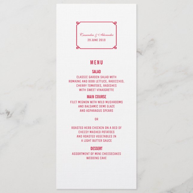 Menu Red Deco Chic Wedding (Frente)