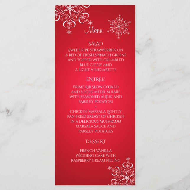 Menu Red do Casamento Elegance Floco de Neve (Frente)