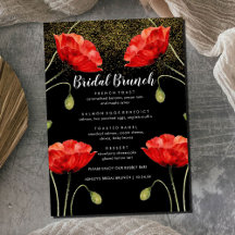 Menu Red Floral Elegante Glitter Bridal Brunt