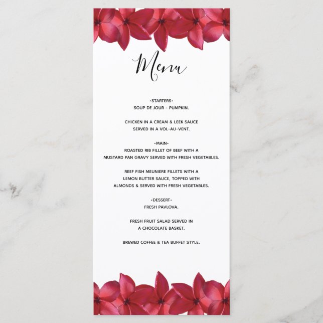 Menu Red Plumeria Frangipani Wedding (Frente)
