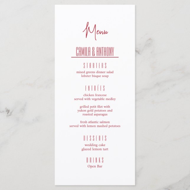 Menu Red Wedding (Frente)