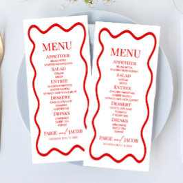 Menu Red White Elegant Wavy Border Wedding Food