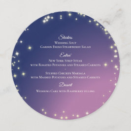 Menu redondo de estrelas roxas à noite