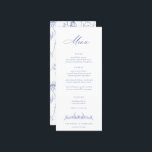 Menu Regency Blue Vintage Floral Wedding<br><div class="desc">Vintage Regency Blue Floral,  menu de casamento. Vintage inspirou o elegante padrão floral do Jardim Chinoiserie,  apoiando e coordenando a tipografia azul.</div>