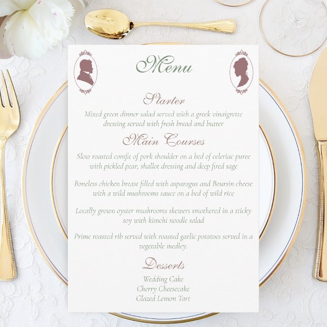 Menu Regency Bridgerton Pink Roses Cameos (Criador carregado)