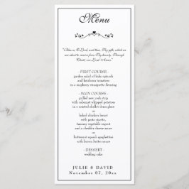 Menu Religião Elegante de Casamento Negro e Branco