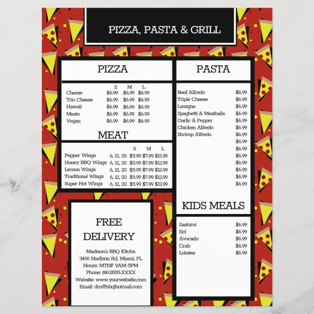 Menu Restaurante de Pizza Moderna Grill (Frente)