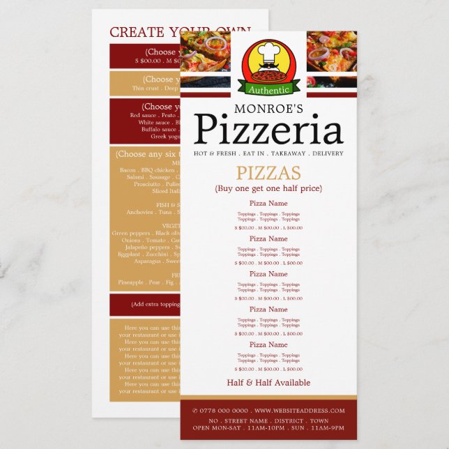 Menu Restaurante de Pizza, Pizzaria Slimline (Frente/Verso)