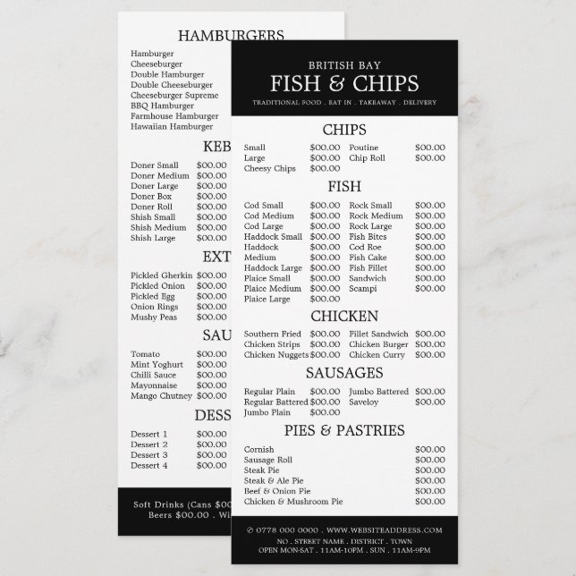 Menu Restaurante Fish & Chip Shop Slimline (Frente/Verso)