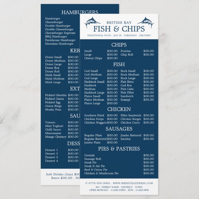 Menu Restaurante Fish & Chip Shop Slimline (Frente/Verso)