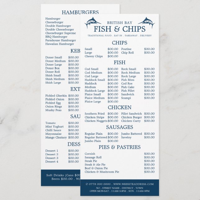 Menu Restaurante Fish & Chip Shop Slimline (Frente/Verso)