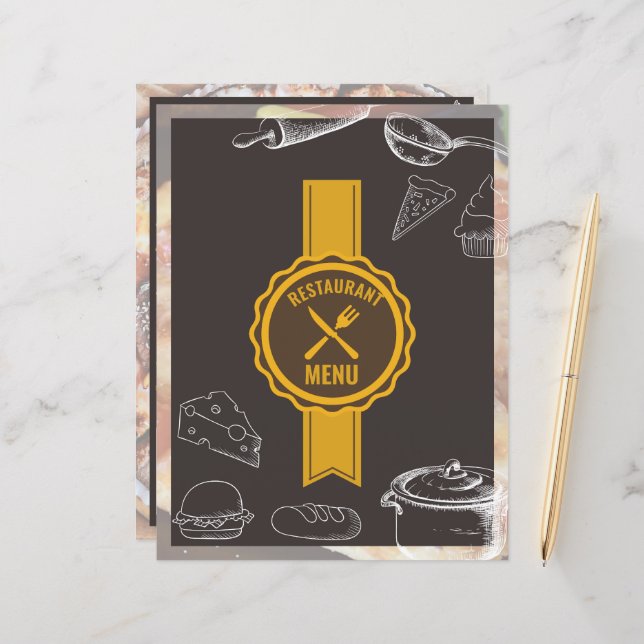 Menu Restaurante | Folheto do menu comida (Frente/Verso In Situ)
