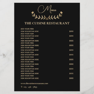 Menu Restaurante Preto E Dourado Simples