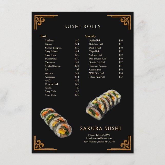 Menu Restaurante Simples de Sushi Japonês Moderno  (Frente)