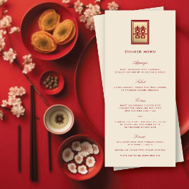 Menu Retângulo Dupla Felicidade Casamento Chinês Dourad