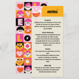 Menu Retro Amarillo y Rosa Estampado Geométrico Boda