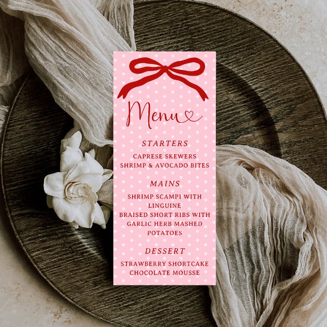 Menu Retro Coquette Bow Red and Pink Valentines (Criador carregado)