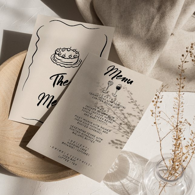 Menu Retrô De Mão Moderna Desenhado Retro Casamento Qui (Criador carregado)