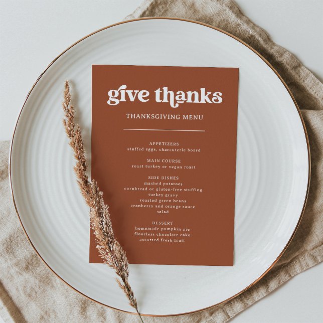 Menu Retro e Boho Terracotta | Janta de Ação de Graças (A retro and boho style Thanksgiving dinner menu in terracotta)