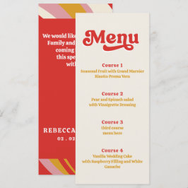 Menu Retro Groovy 70s Casamento vermelho marfim