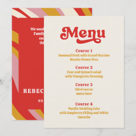 Menu Retro Groovy 70s Casamento vermelho marfim