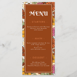 Menu Retro Groovy Anos setenta Daisy Floral Hippie Wedd