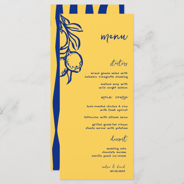 Menu Retro Hand Drawn Handwritten Blue Italian Wedding (Frente/Verso)