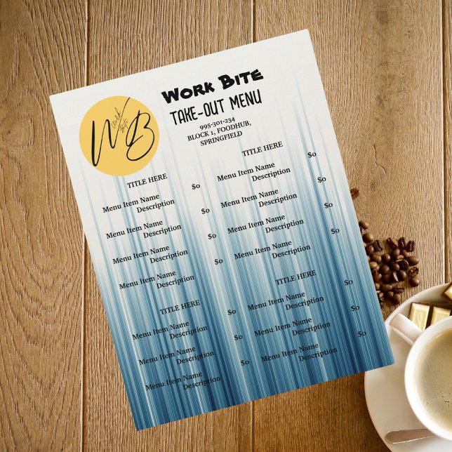 Menu Retro Light Blue Restaurant Take Out Código Q (Criador carregado)