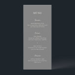 Menu Rochelle Cinza Moderna Casamento Elegante Contempo<br><div class="desc">Menu de casamento moderno com um simples design com uma combinação de uma fonte sans serif contemporânea,  um roteiro elegante e uma fonte itálica.</div>