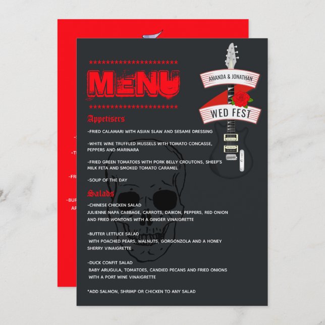 Menu Rock and Roll Wedding (Frente/Verso)