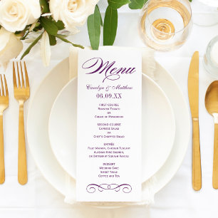 Menu Rolo Roxo Elegante Monograma de Casamento