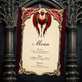 Menu Romance venenoso com coração e asas.