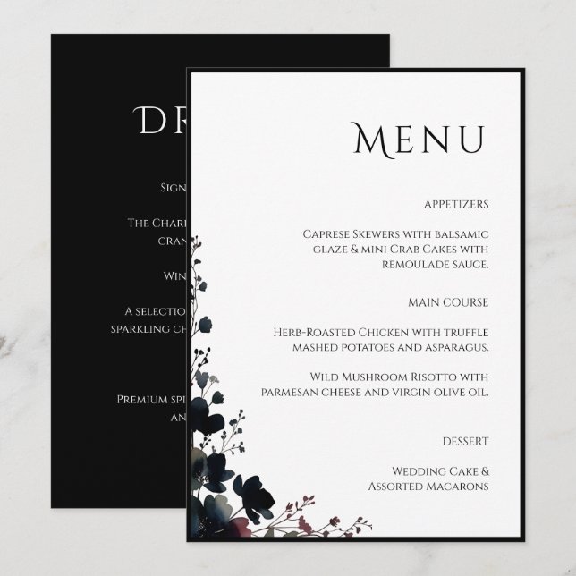 Menu Romantic Floral Wedding Soft Elegant (Frente/Verso)