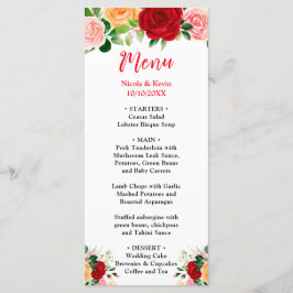 Menu Romantic Roses FloralRomantic Red and Oran Wedding