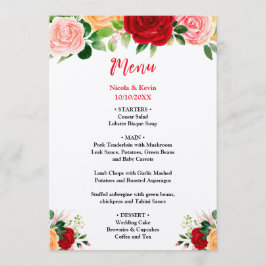 Menu Romantic Roses FloralRomantic Red and Oran Wedding