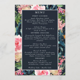 Menu Romântico Azul Naval Bege Rosa Floral