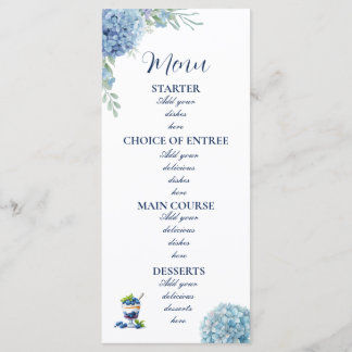 Menu Romântico Casamento em Aquarela de Hortênsias Azui