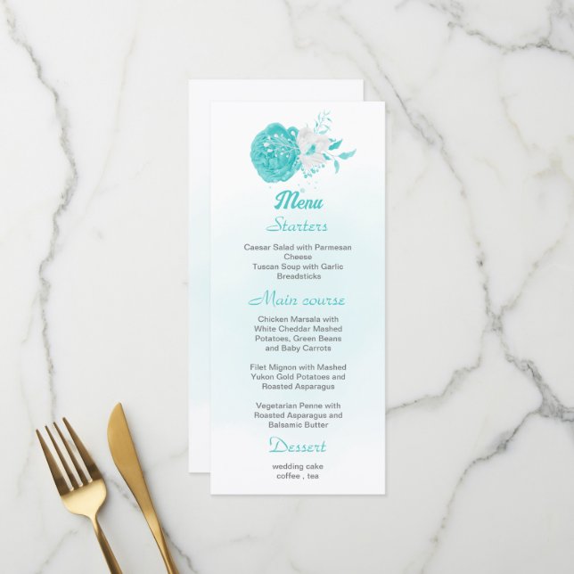Menu romântico de casamentos florais brancos de tu (Frente/Verso In Situ)
