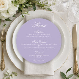 Menu Ronda Lavanda Simples Caligrafia Casamento Roxo