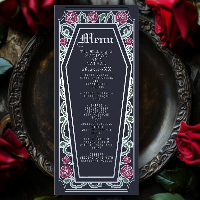 Menu Rosa Azul de Casamento Silver Gótico (Criador carregado)