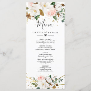 Menu Rosa Bege Dourado Geométrico e Magnólia Flora Bran