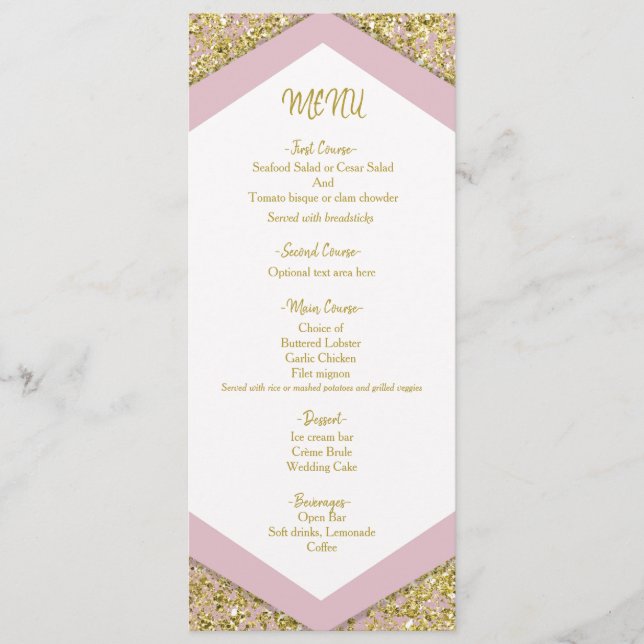 Menu Rosa Corado Chic Dourado Lascas Brilho Glam Casame (Frente)