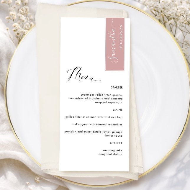 Menu Rosa Corado Personalizado com o Nome do Convidado  (Criador carregado)