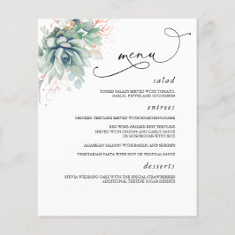 Menu Rosa de Casamento Verde Dourado Suculente